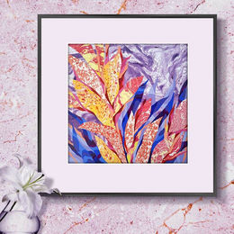 Purple-orange abstract tropical flower artwork