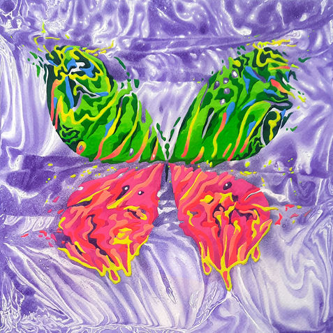 Abstract butterfly painting with purple background