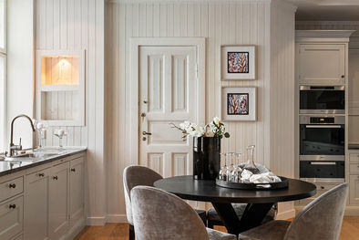 Kitchen with Botanical Artworks