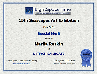 International award certificate by Light Space & Time Gallery in USA
