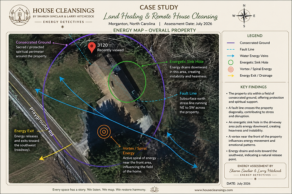 Anonymized energy assessment map and remote land healing diagram for Morganton NC case study