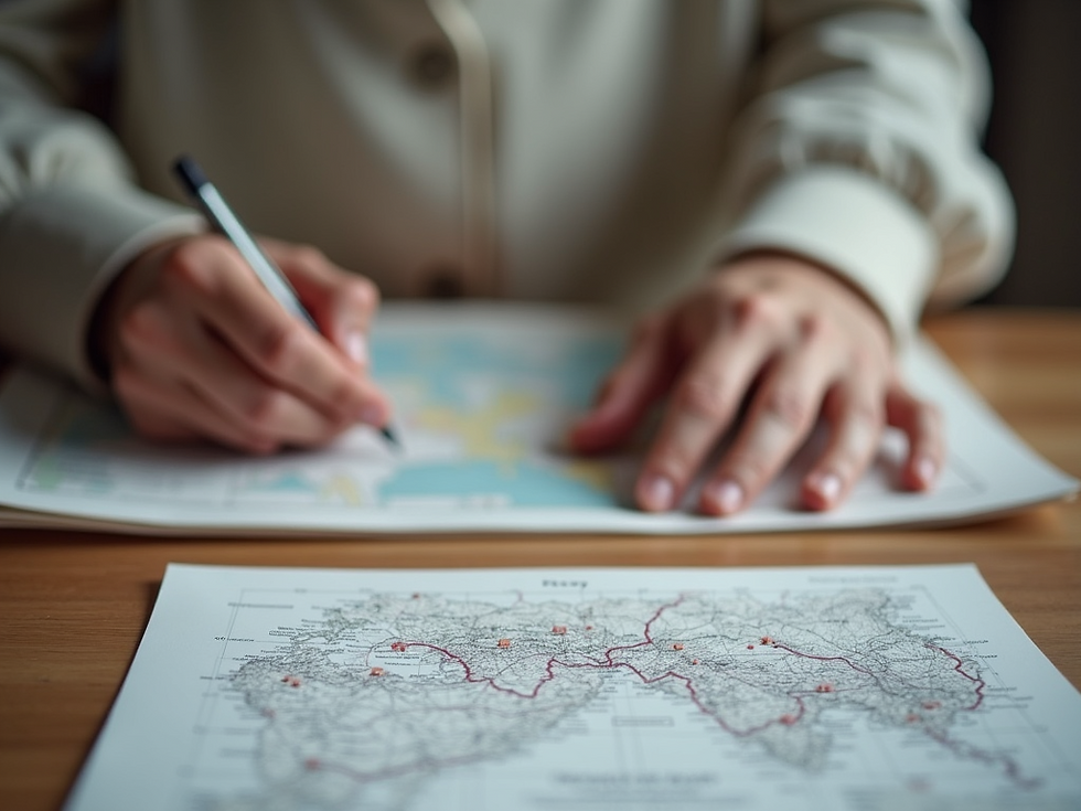 Energetic-home-cleansing-showing-dowsing-specialist-scanning-map-to-locate-stress-lines-em