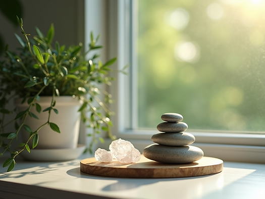 Calming-space-featuring-plants-and-crystals-for-energy-enhancement-promoting-peace-and-wel
