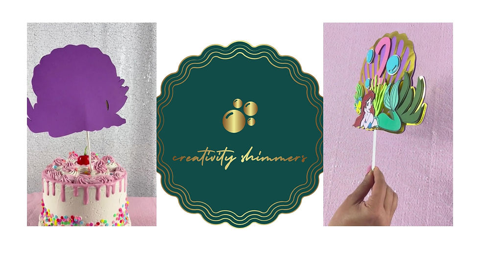 Ariel-themed cake topper showcasing mermaid princess with flowing red hair, a sparkling tail, and under-the-sea details