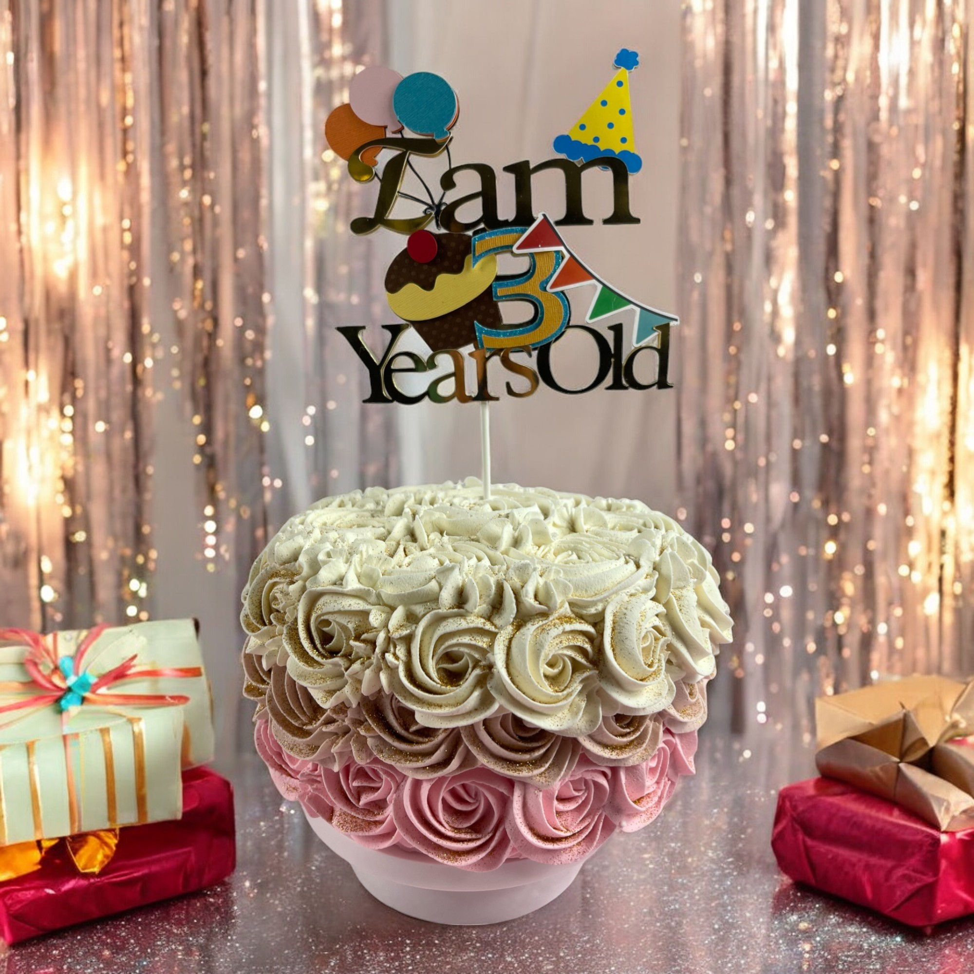 "Vibrant 3rd Birthday Cake Topper with multicolor design, perfect for celebrating a fun milestone."