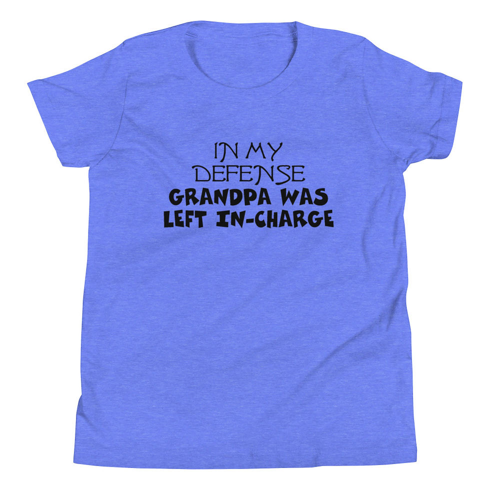 תמונה ממוזערת: Youth Short Sleeve T-Shirt - In My Defense Grandpa Was Left In-Charge