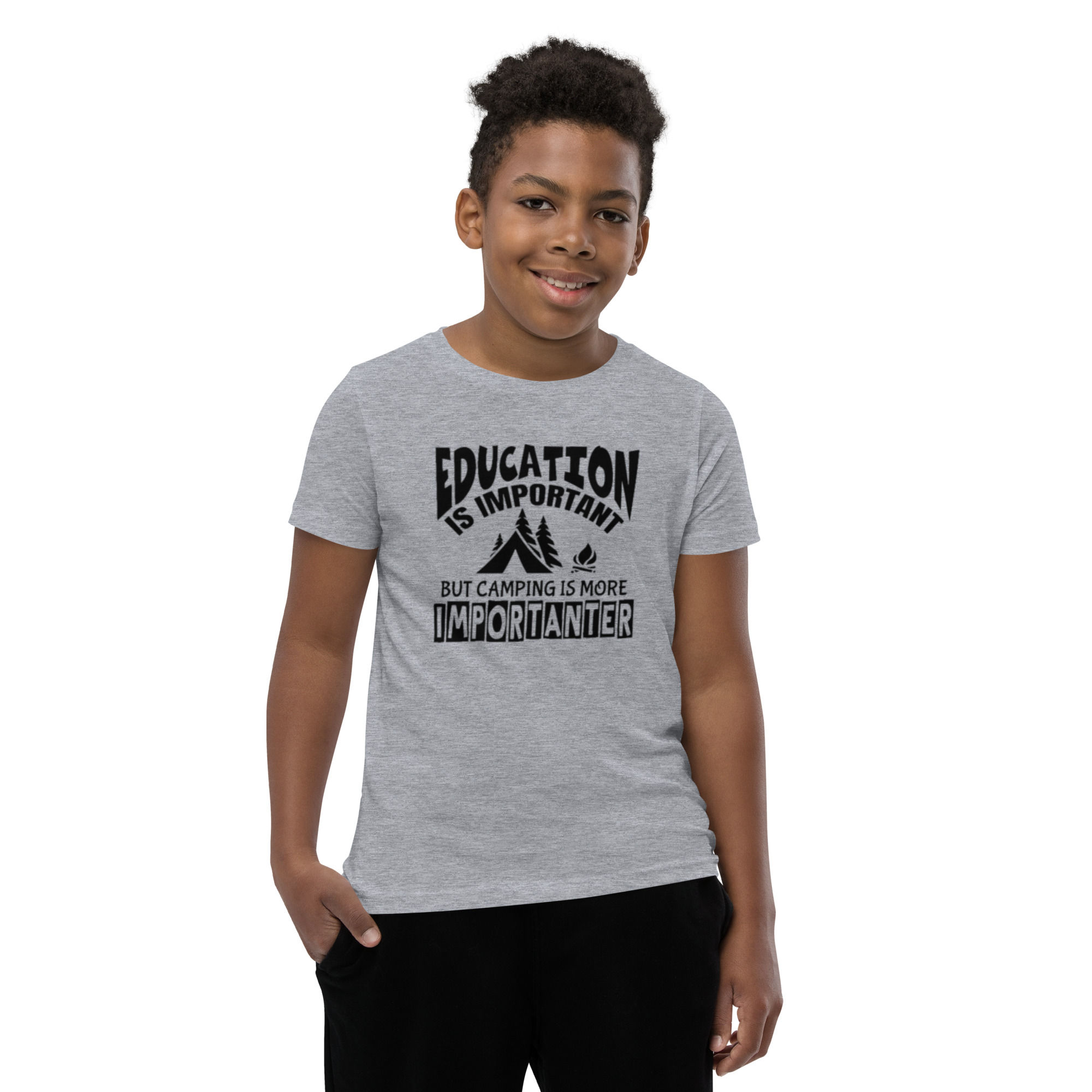 Youth Short Sleeve T-Shirt - Education Is Important But Camping Is Importanter