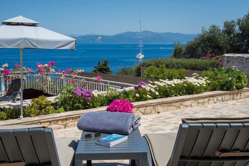 Sea view accommodations include private terrace and sun beds
