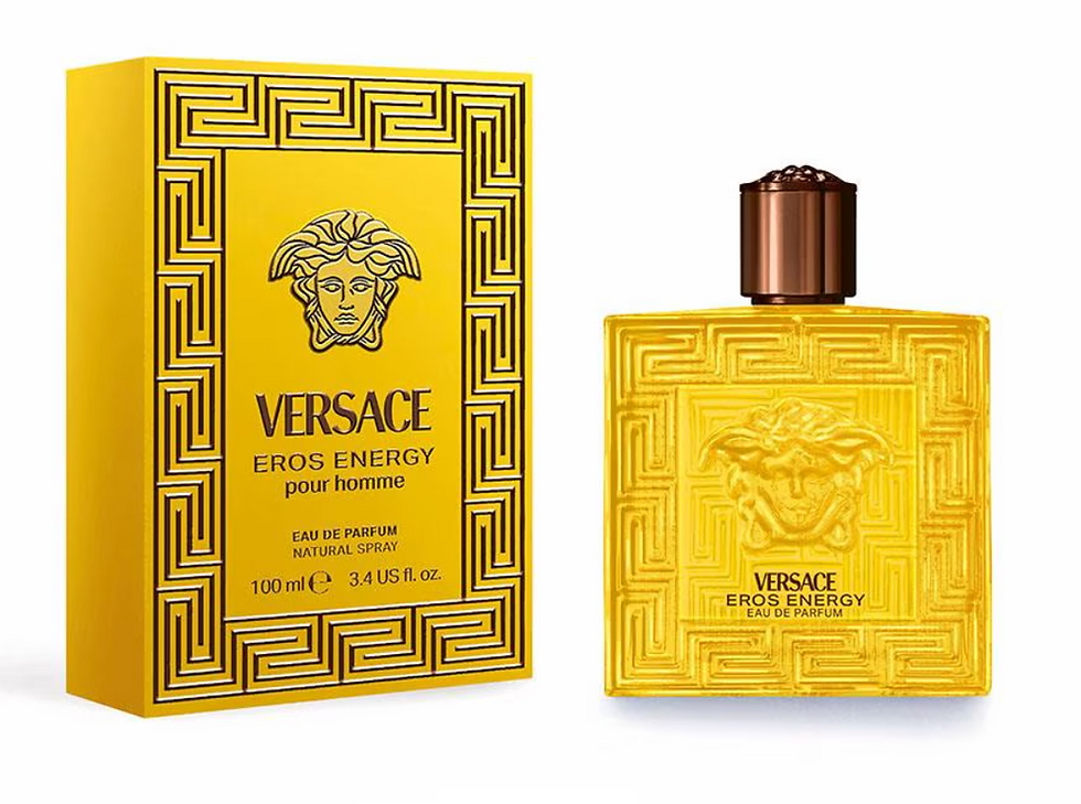 Versace Eros Energy pour homme, perfume bottle and box in yellow color