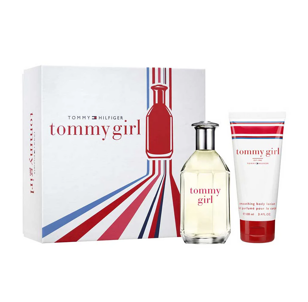 Tommy Hilfiger Tommy Girl set with perfume, body lotion, and box packaging.