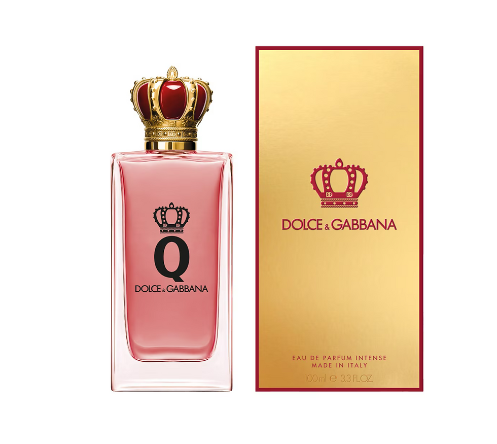 Perfume Dolce & Gabbana Q, con la caja dorada y corona, 100 ml.
