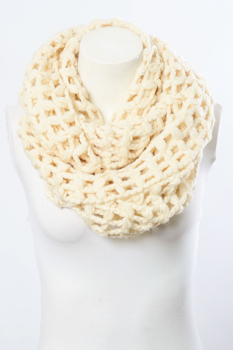 Thumbnail: Boho chunky knit net infinity scarf