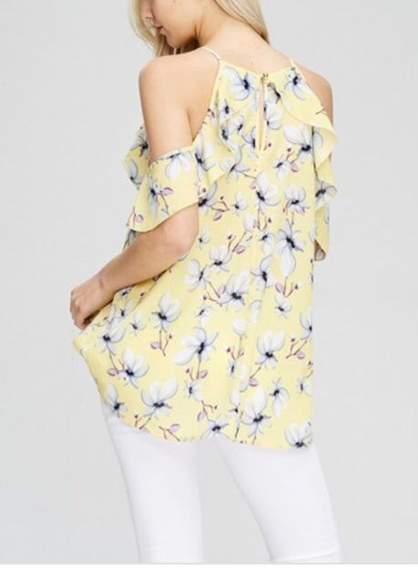 Thumbnail: Baby yellow floral cold shoulder top 