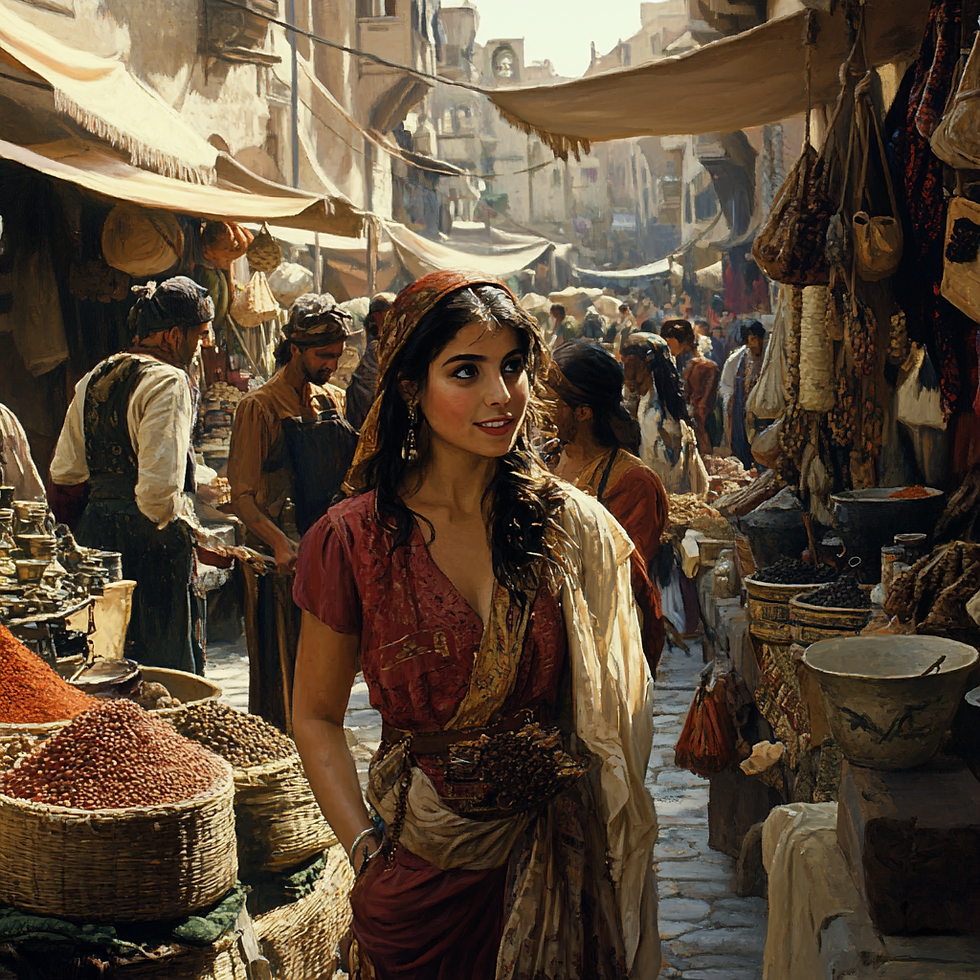 u1118857859_a_girl_in_a_busy_spice_market_with_performers_--v_da74da61-d7d8-4be5-ae59-7793