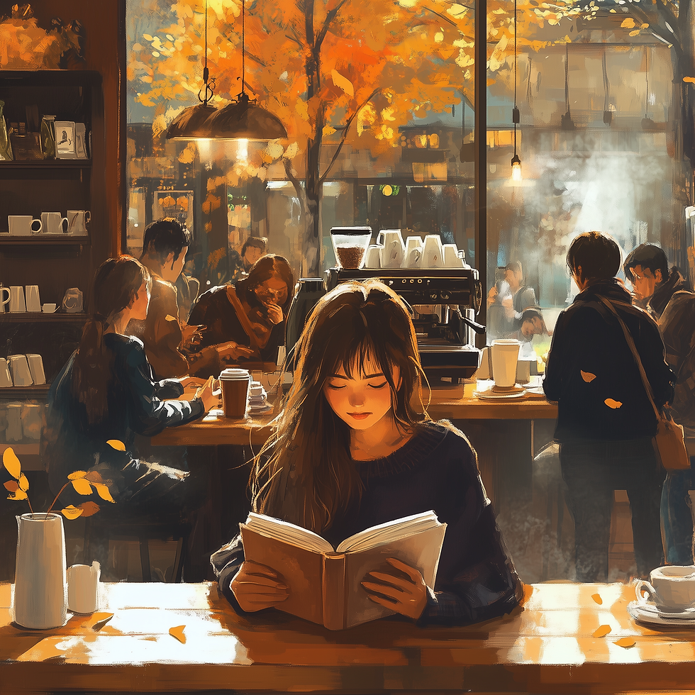 u1118857859_A_young_woman_sitting_in_a_bustling_coffee_shop_dee_0606b1f3-7d61-4bfd-9d88-4a