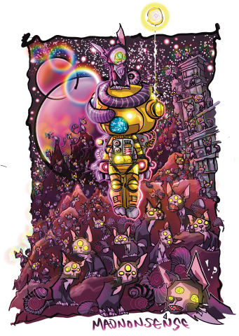 Thumbnail: Planet Mrawr Hoodie and sticker sheet