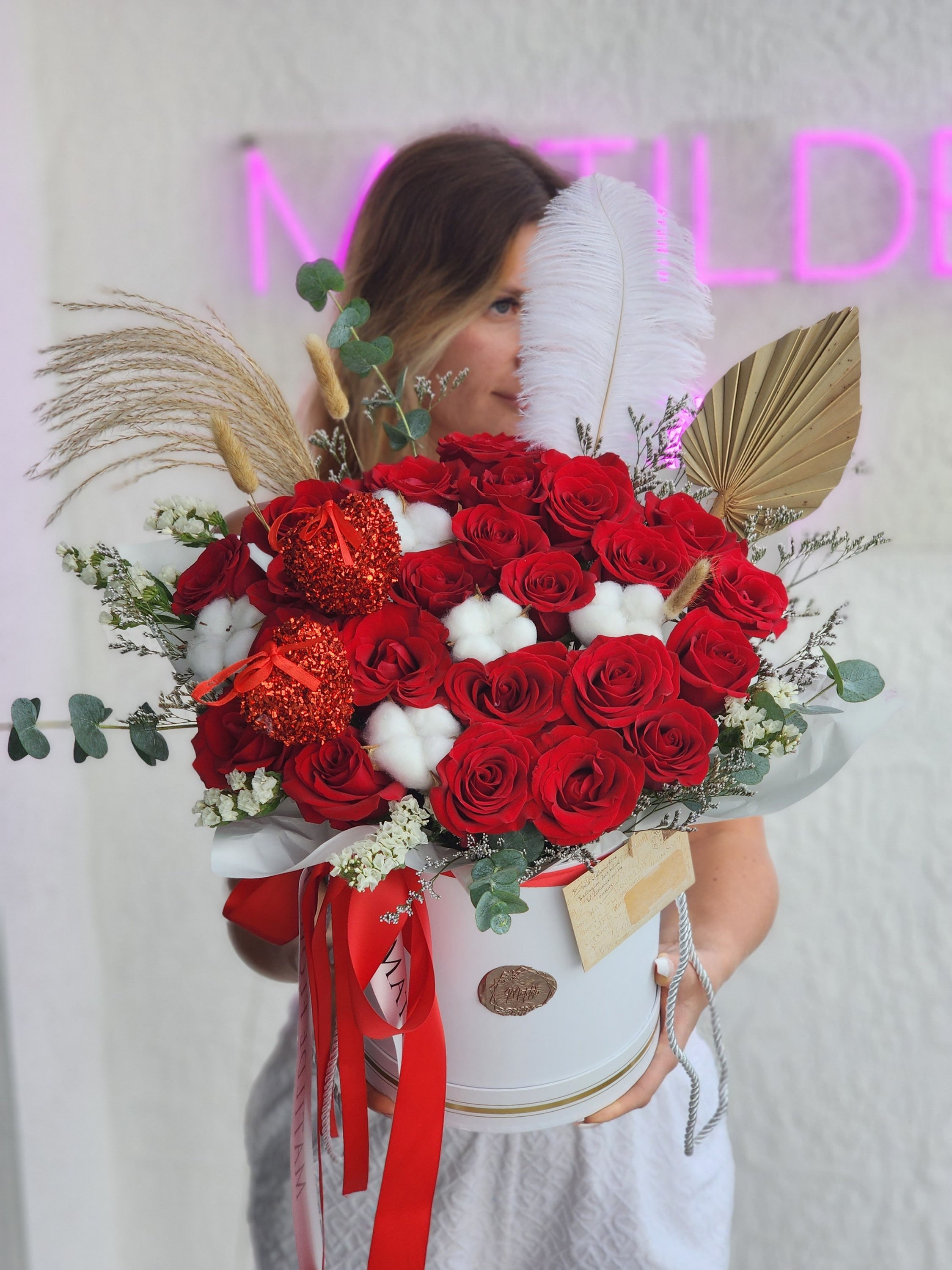 Flower box with red flowers