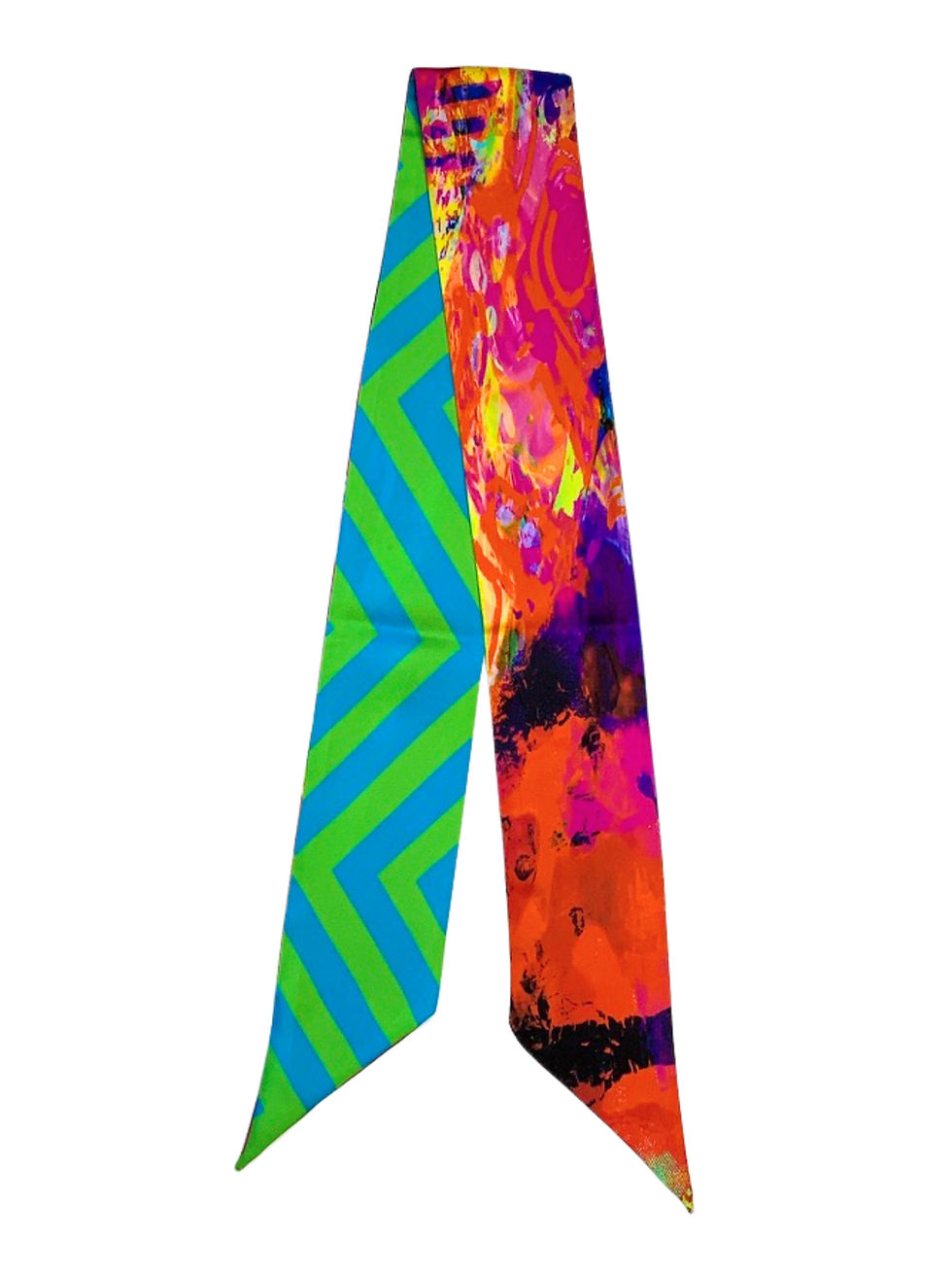 Thumbnail: Small 100% Silk Twilly Scarf Chevron 1
