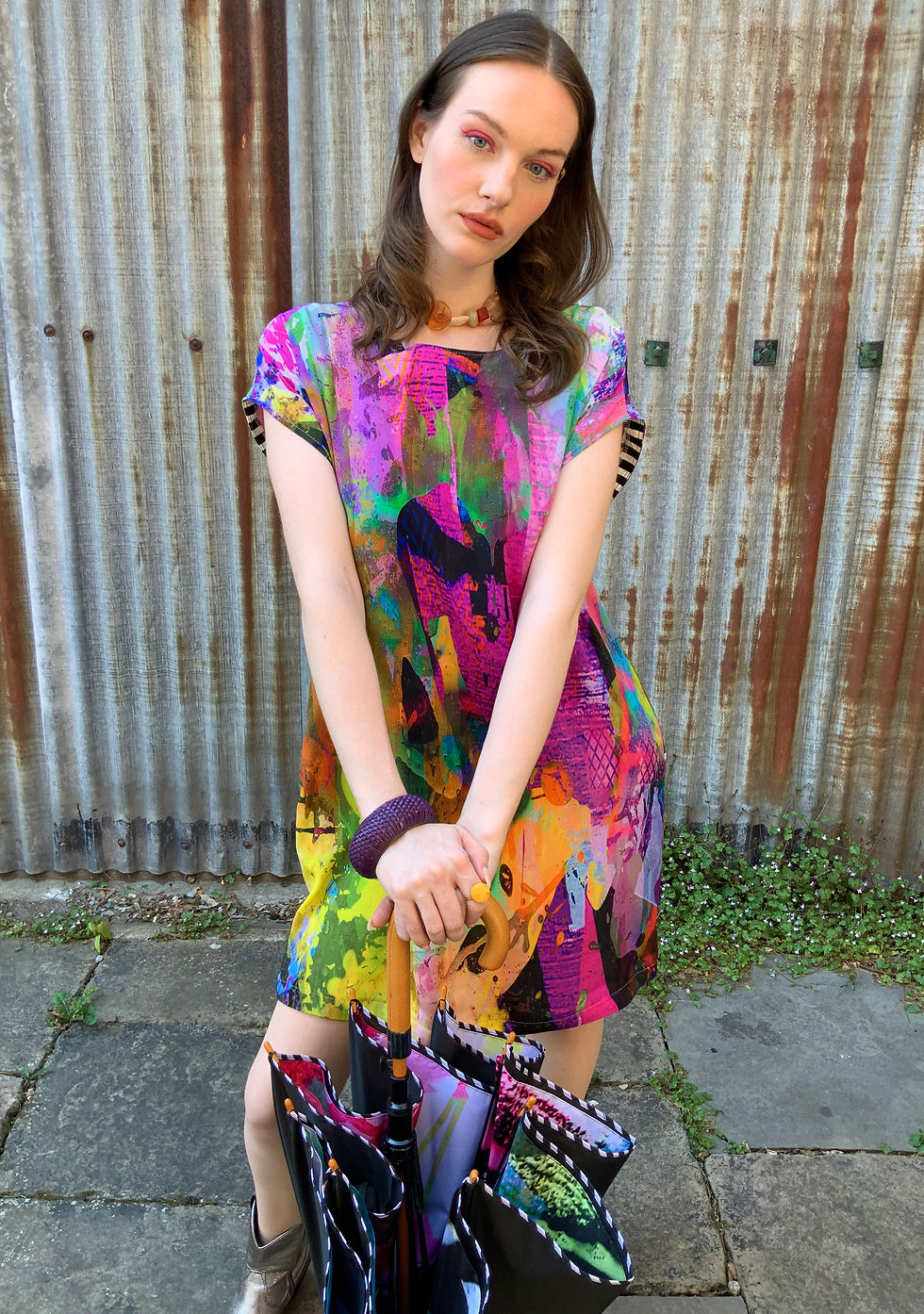 Thumbnail: 100% Silk Shift Dress Purple