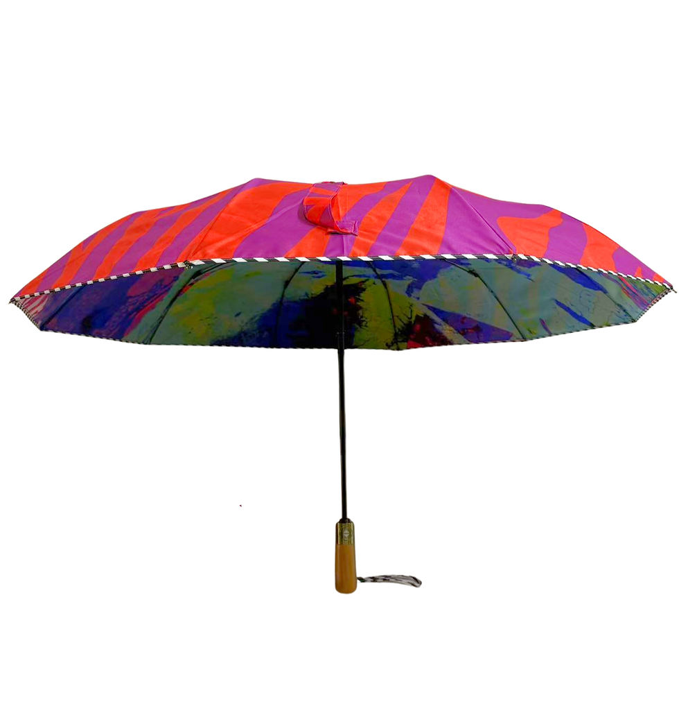 Thumbnail: RPET Umbrella Collapsible Zebra Red & Purple with Turquoise