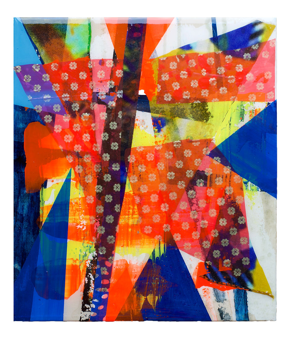 Acrylic, collage & resin on MDF 14