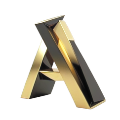 Logotipo de Autoconocimiento Humano Radio FM. letra "A" color oro con franjas negrasa