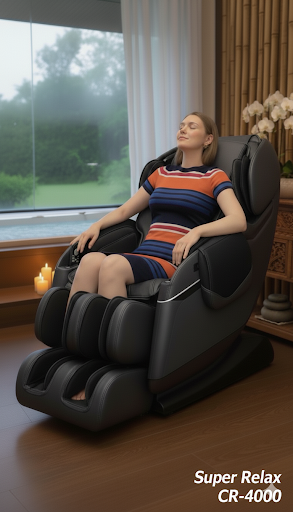 Thumbnail: Woman relaxing in RealPro Super Relax CR4000 full body massage chair at home