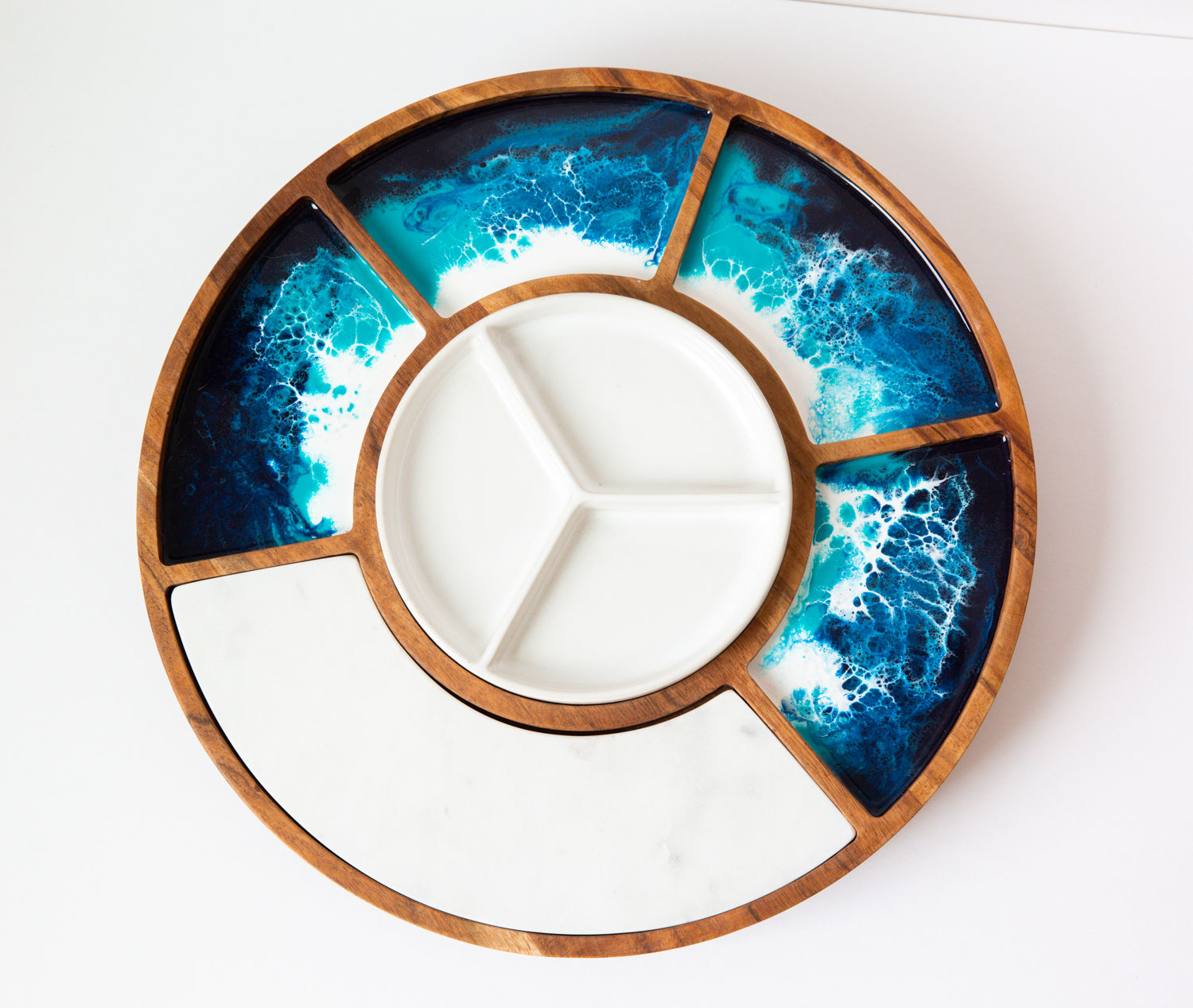 For the Host: Round Acacia Serving Tray with Marble Insert