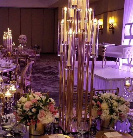 Thumbnail: 8 Holder Multi Height Gold Candelabra