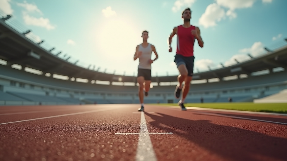 Eye-level view of an athlete training on a track