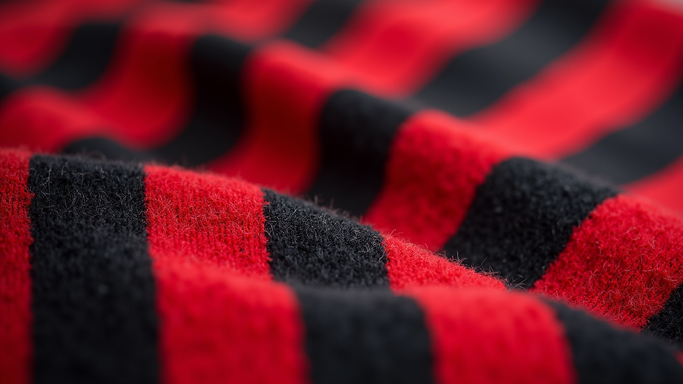 Close-up view of a Flamengo scarf with red and black stripes