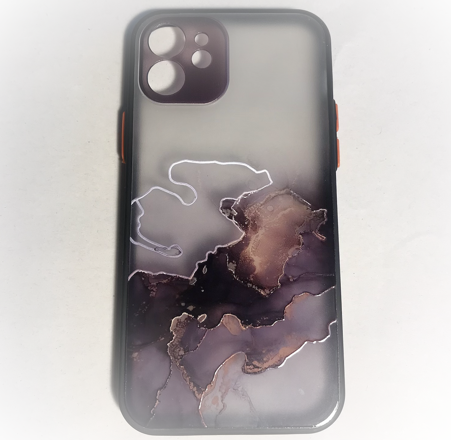 iPhone 12 - Black & Bronze Marble Effect Case