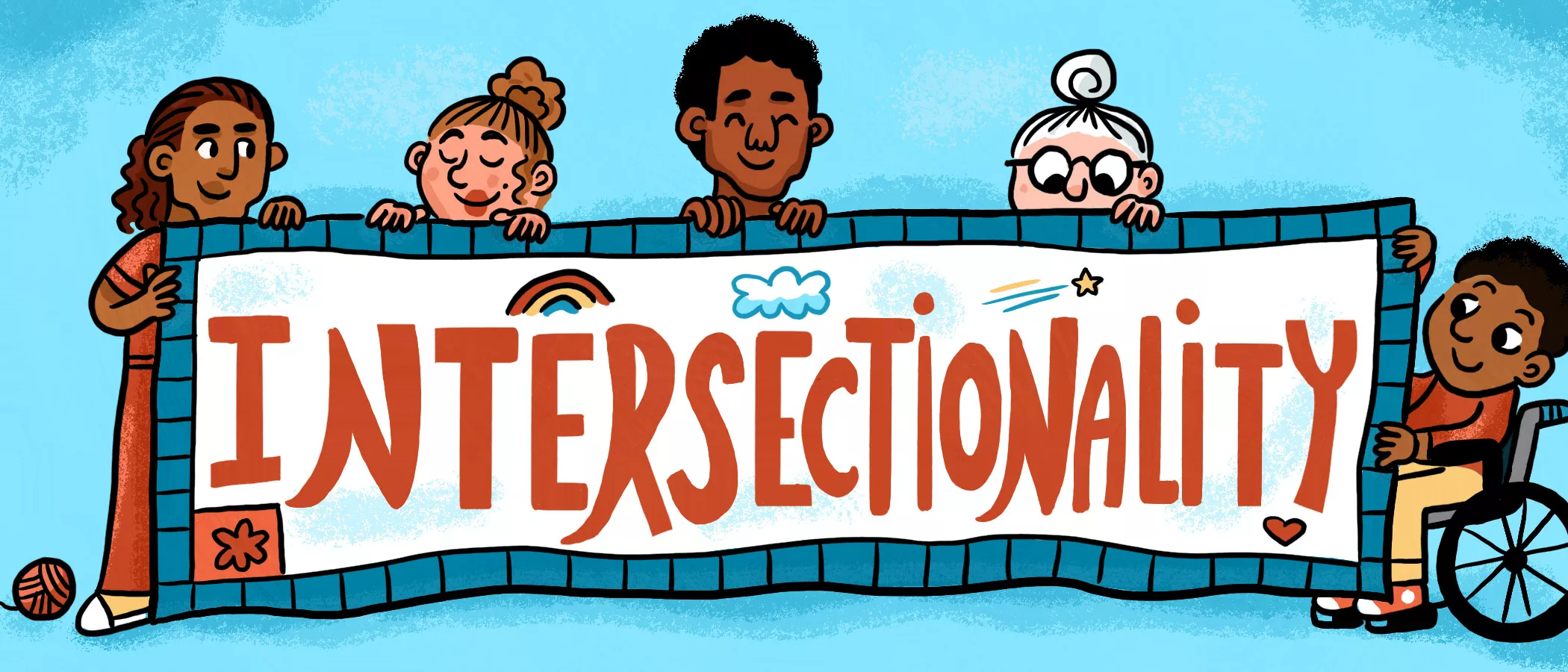 An illustration of a banner with the word 'intersectionality' written on it.