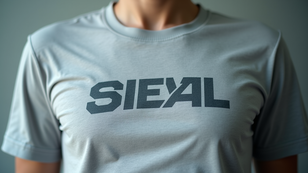 Eye-level view eines T-Shirts mit gesticktem Logo auf dem Brustbereich