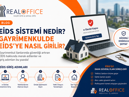EİDS sistemi hakkında bilgilendirici RealOffice blog görseli – Gayrimenkulde elektronik ilan doğrulama sistemi ve giriş adımları