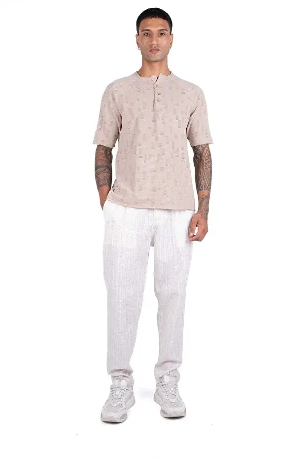 Thumbnail: Ex-pent Kısa Kollu Bej Renkli , Düğmeli, Pamuklu T-shirt Boydan Pozla