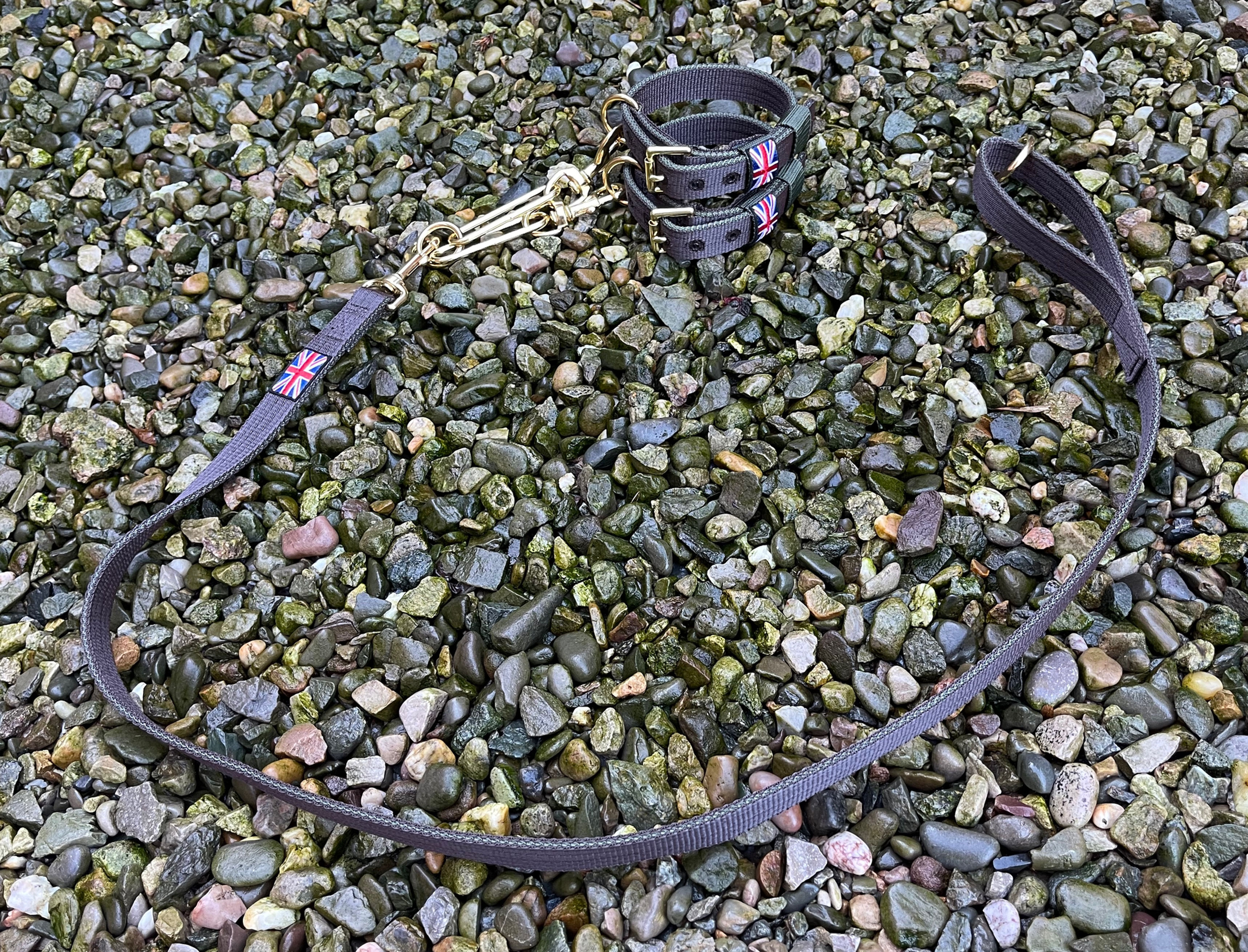 Brown with olive 1" wide Working Terrier couple and lead set