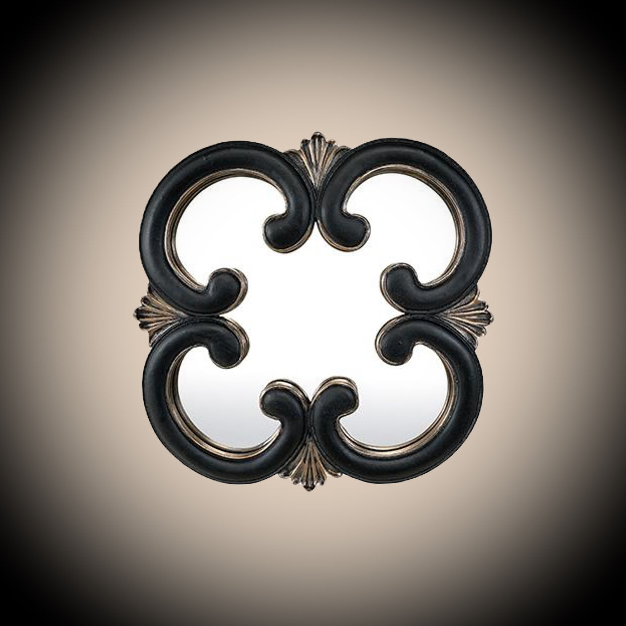 MIROIR ARABESQUE FEUILLES NOIR & OR