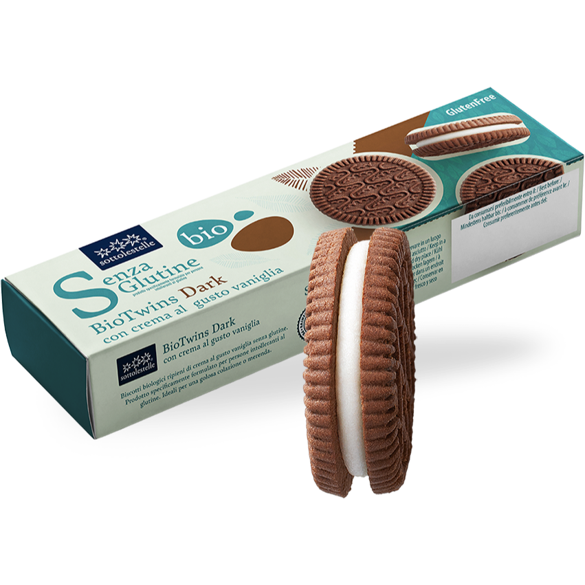 Galetes biotwins negres amb crema de vainilla sense gluten - 125g Sotto