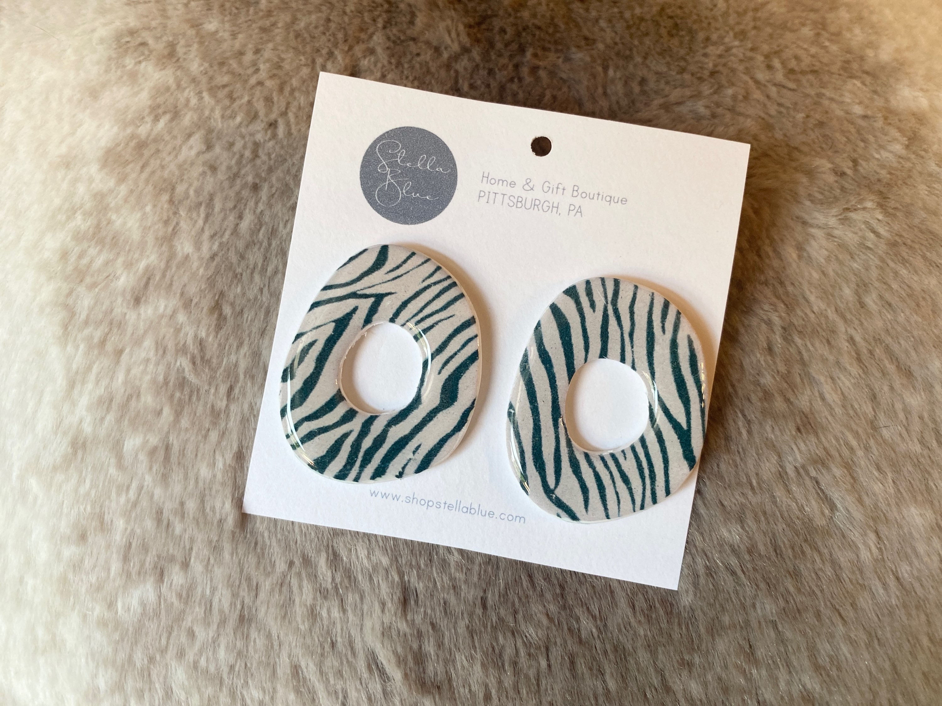 Zebra Print Clay Oval Hoops