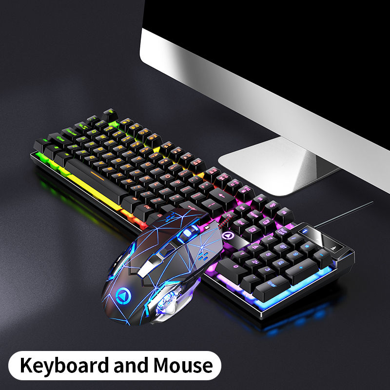Thumbnail: Wired Backlit Keyboard and Mouse Combo USB Ergonomic Mechanical Feel Gaming Offi