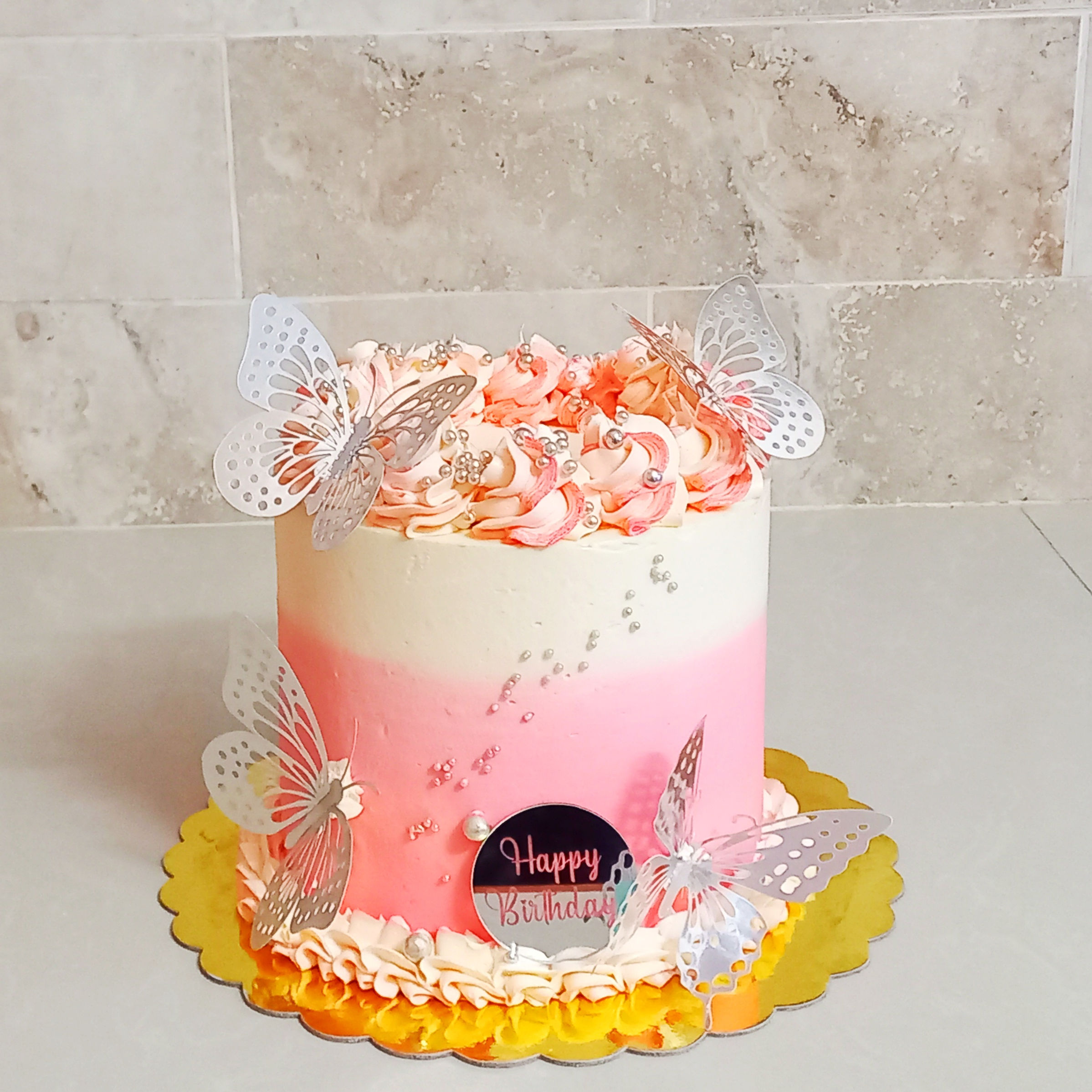 6" 3 layer buttercream decorated cake