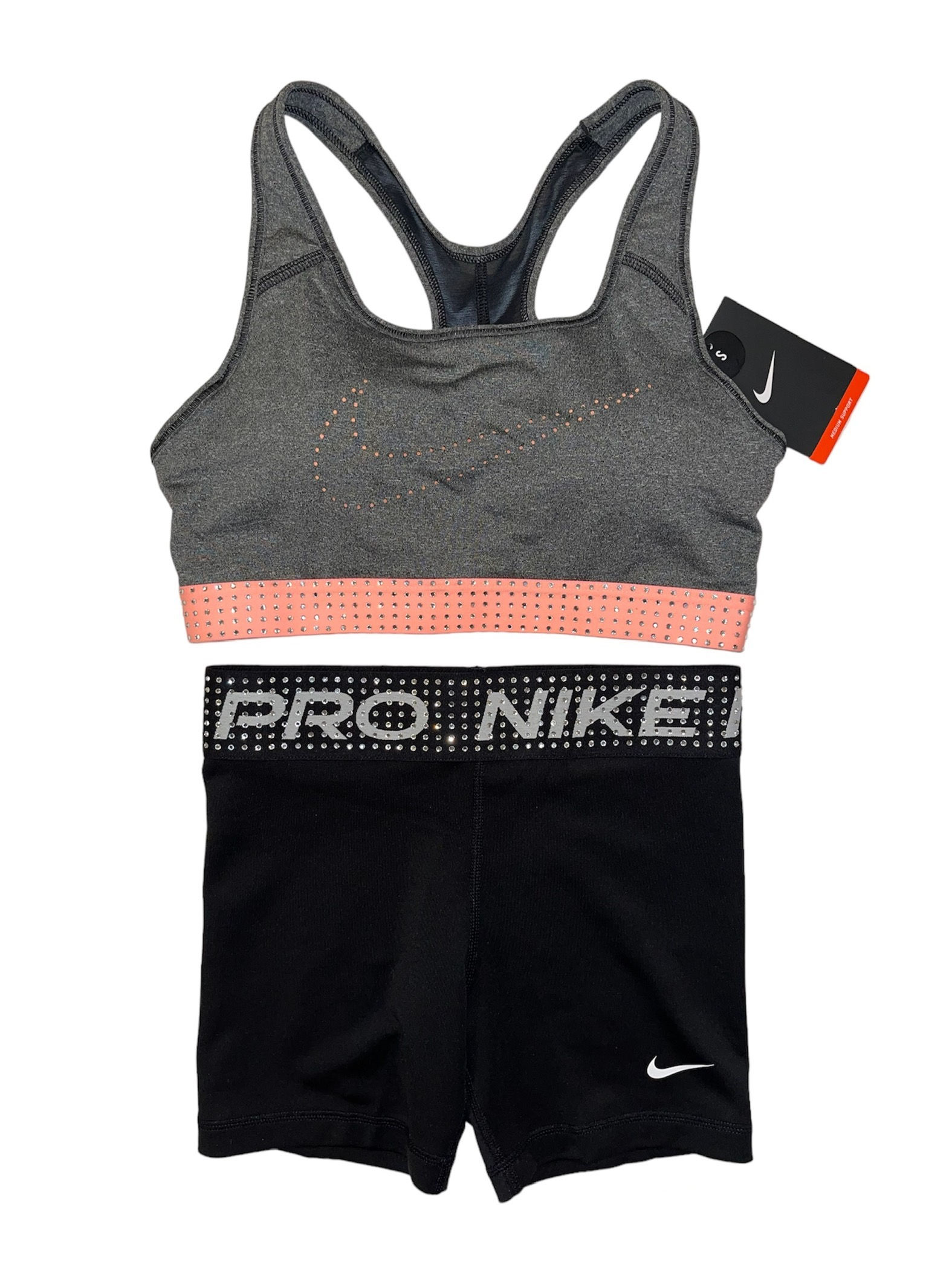 Orange & Grey Bling Nike Sports Bra & Shorts (Women's Size)