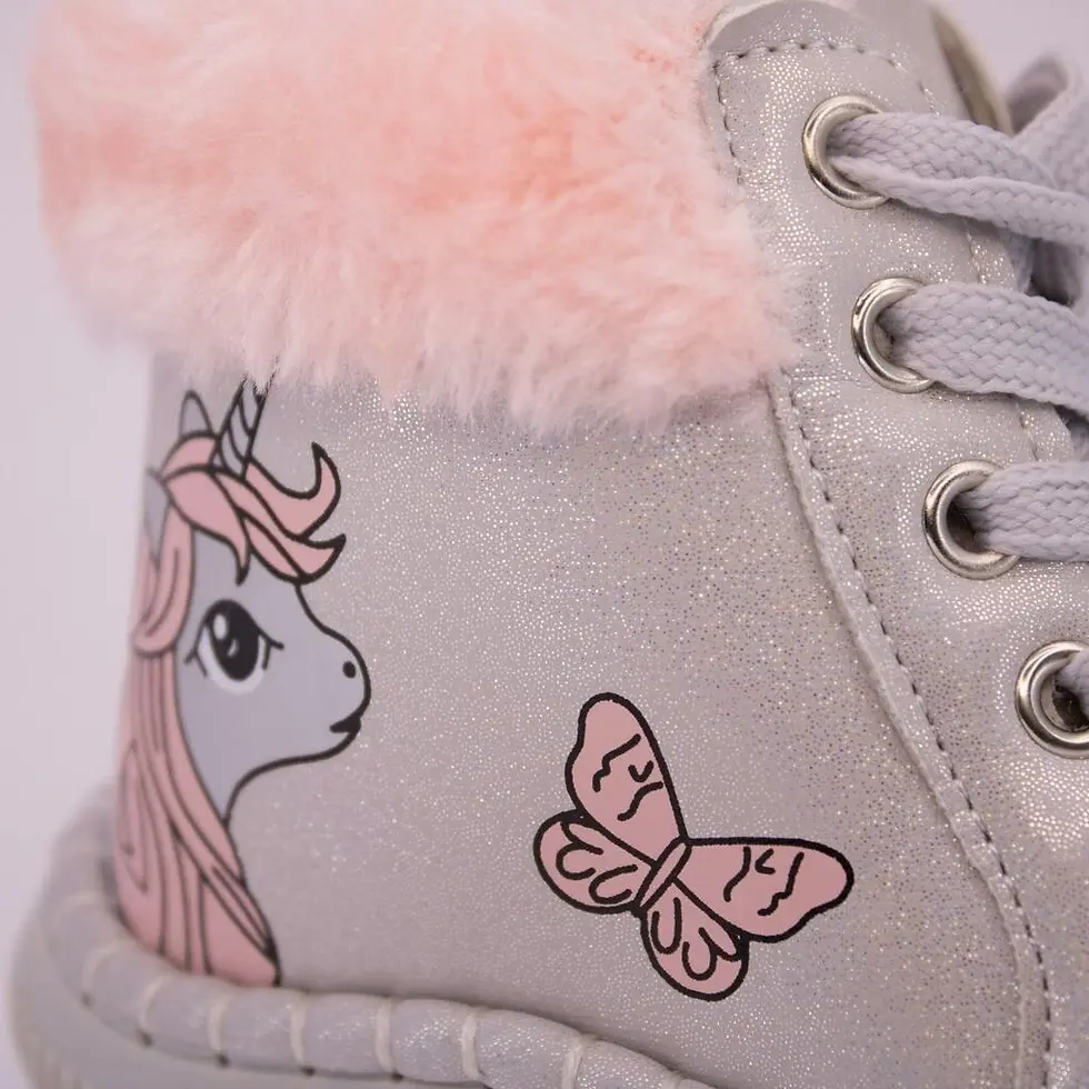 Thumbnail: Ghete Primii Pasi Argintii cu Blanita Roz si Unicorn