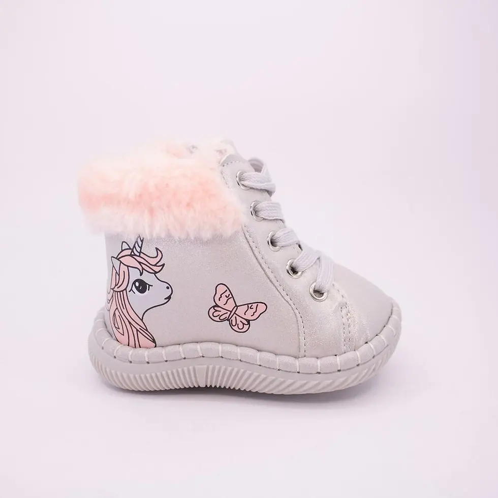 Miniatură: Ghete Primii Pasi Argintii cu Blanita Roz si Unicorn