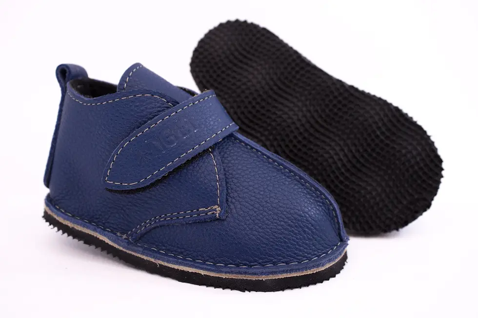Thumbnail: Ghete Barefoot Albastru din piele naturala