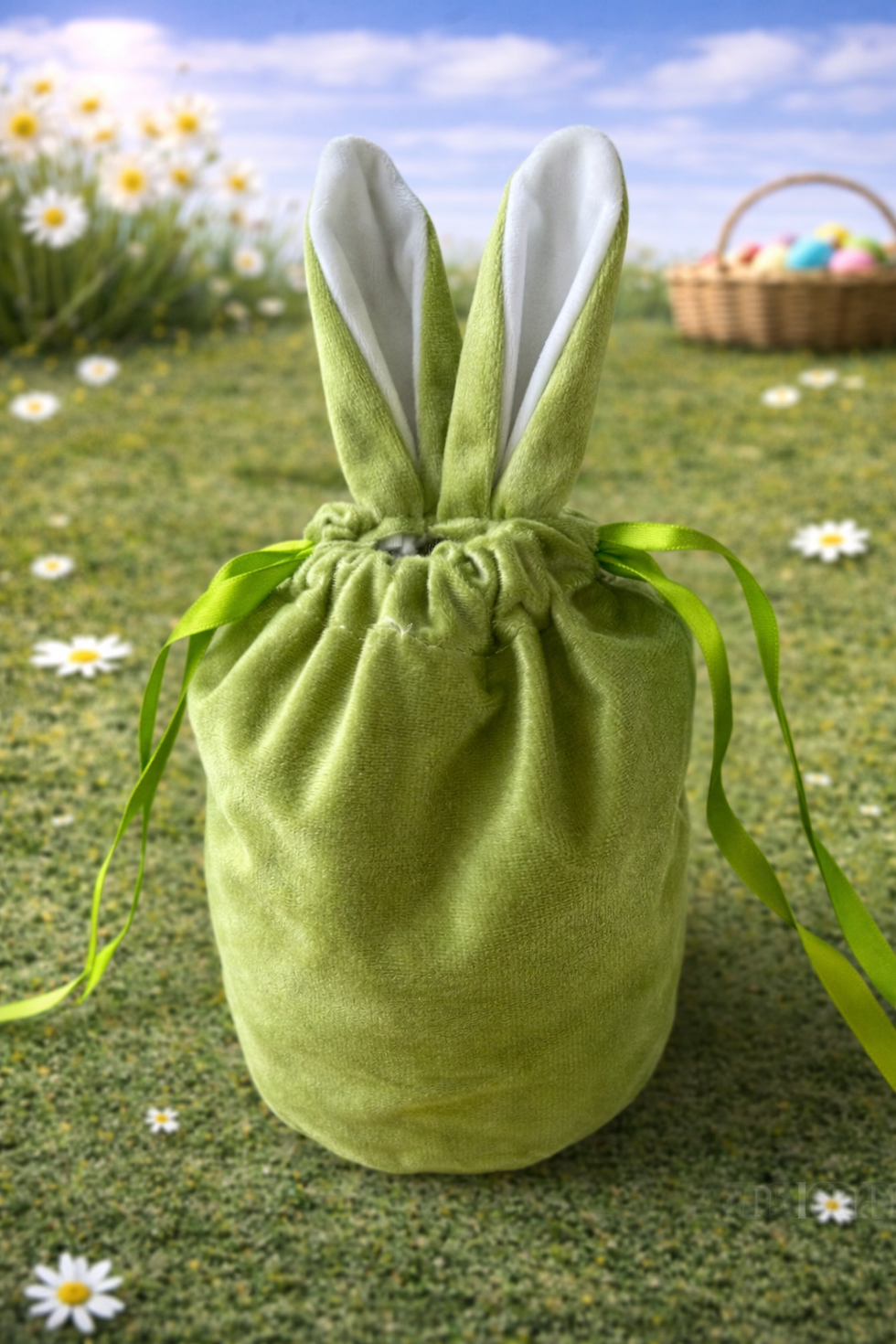 Thumbnail: Paaszakje met Konijnenoren – Zachte Stof – Personaliseerbaar met Naam