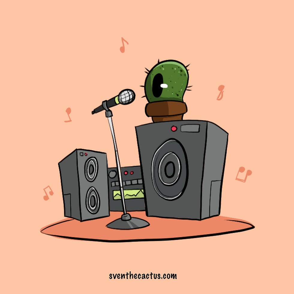 Digital illustration of a cactus singing into a microphone.