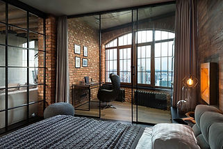 glass partition wall bedroom desk steel black mat Nantes