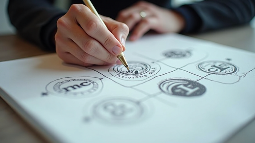 Eye-level view of a designer sketching logo concepts on paper